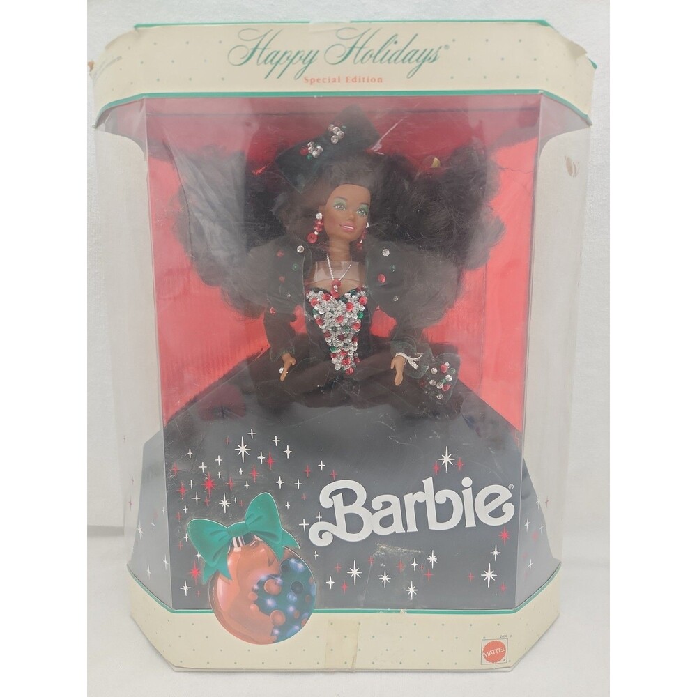 Doll Happy Holidays African American Barbie #2696 Velvet Dress Mattel 1991 NEW